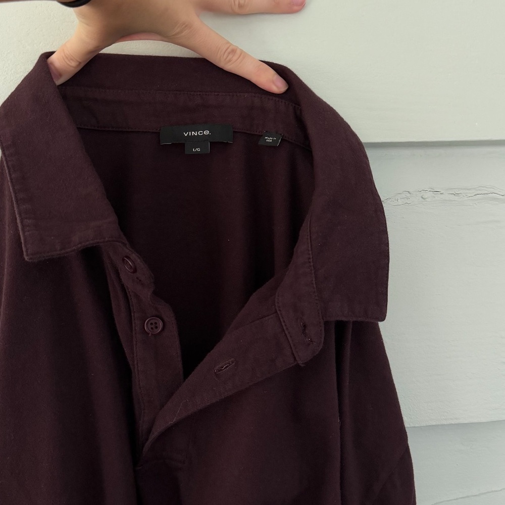 Vince Long-Sleeve Polo in Deep Plum Maroon